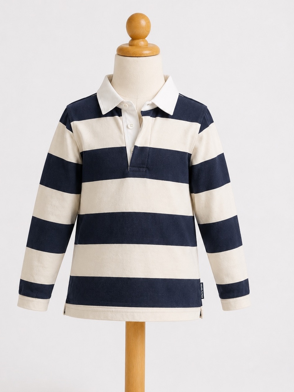 Polarn O. Pyret Organic Cotton Navy & Tan Rugby Polo Shirt Size 7–8Y